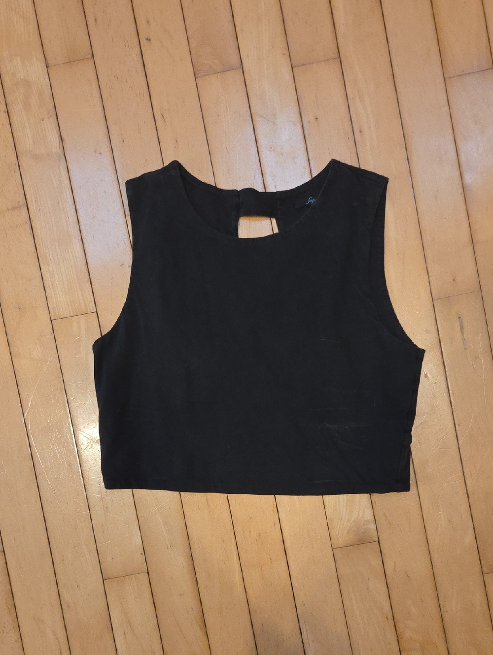 Soprano Black Sleeveless Crop Top with Back Keyhole